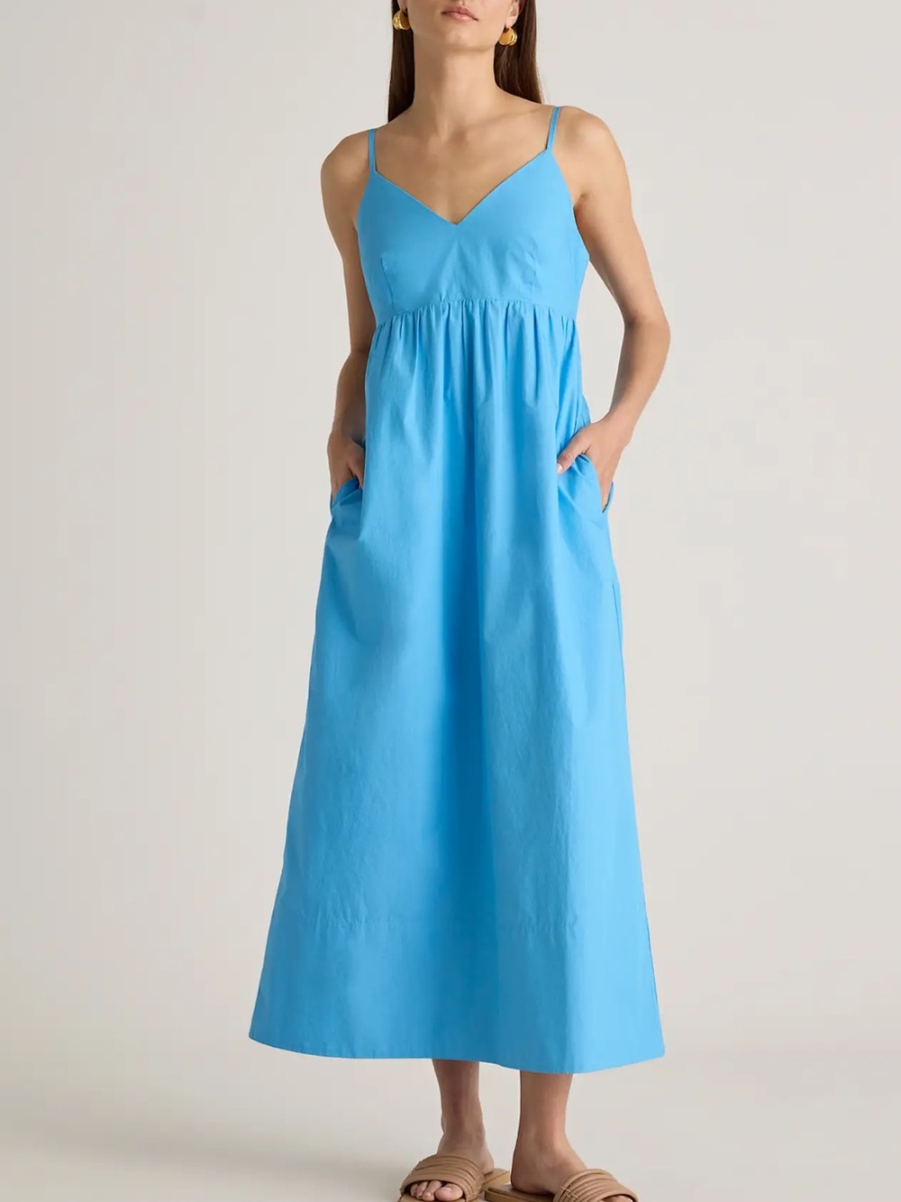 Quince Organic Cotton Blue Spaghetti Strap Maxi Dress size M